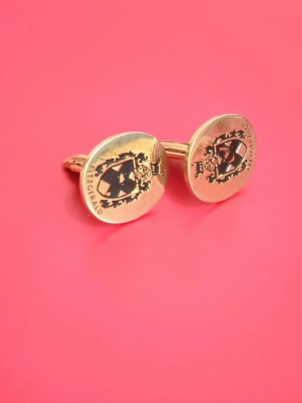 Fitzgerald Coat of Arms Oval Cufflinks Men's Vintage Gold Tone Family Crest